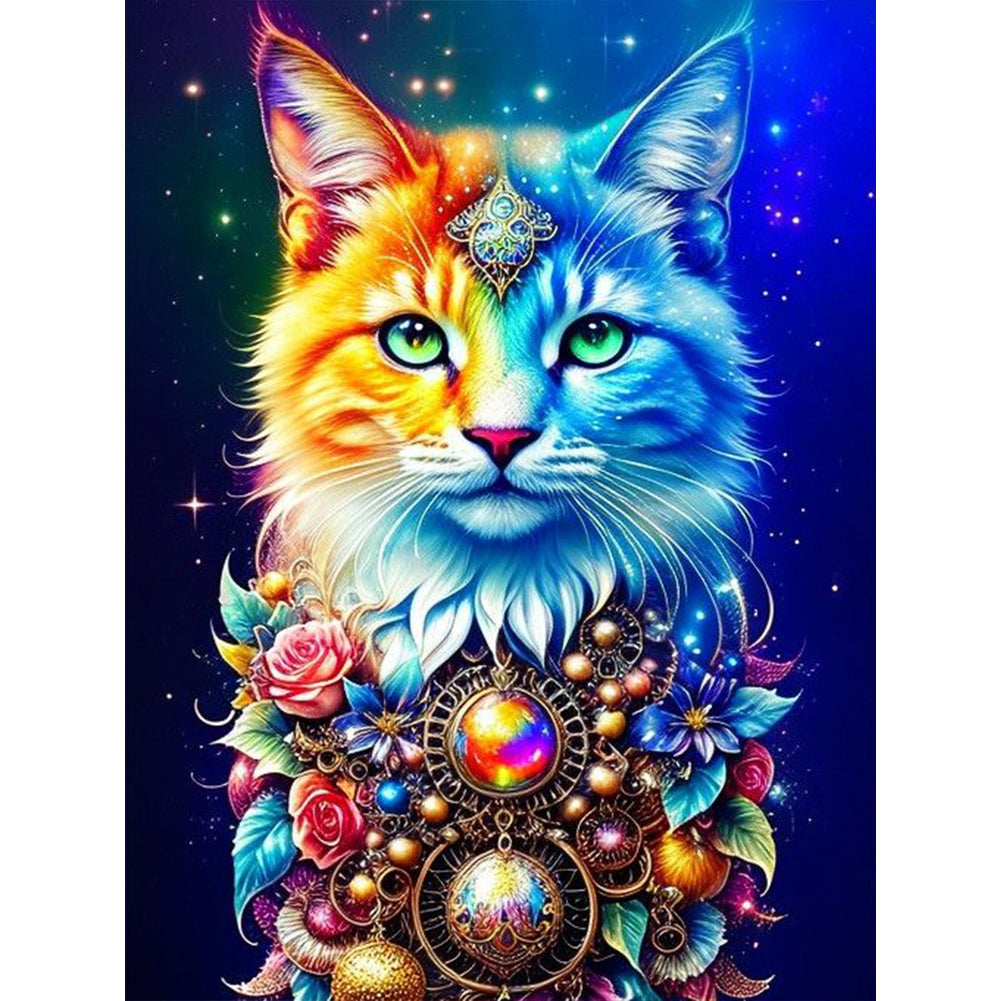 Colorful Gem Cat - Full Round Drill Diamond Painting 30*40CM