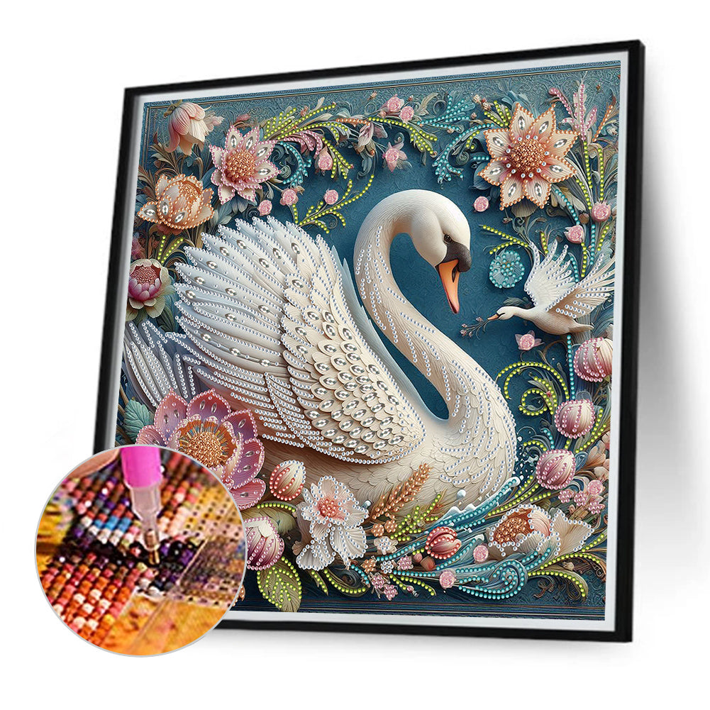 Flowers And Swans - Special Shaped Drill Diamond Painting 40*40CM