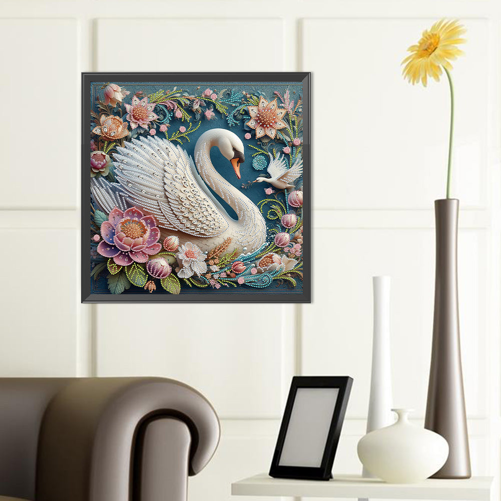 Flowers And Swans - Special Shaped Drill Diamond Painting 40*40CM