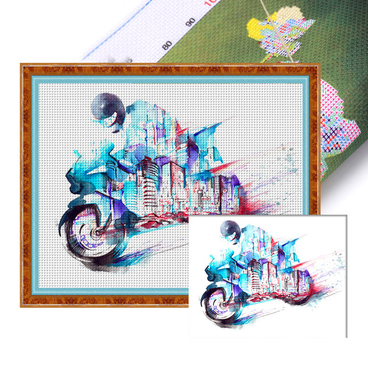 Simple Strokes Of Motorcycle In The City - 14CT Stamped Cross Stitch 50*40CM