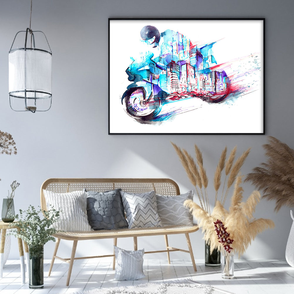 Simple Strokes Of Motorcycle In The City - 14CT Stamped Cross Stitch 50*40CM