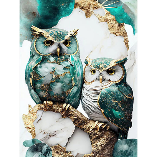 Blue And White Owl - Full Round Drill Diamond Painting 30*40CM