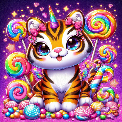 Candy And Tiger - Full Round Drill Diamond Painting 30*30CM