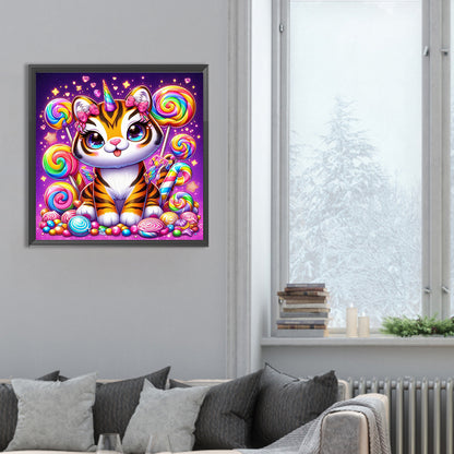 Candy And Tiger - Full Round Drill Diamond Painting 30*30CM