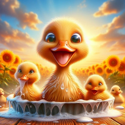 Three Little Yellow Ducks - Full Round Drill Diamond Painting 30*30CM