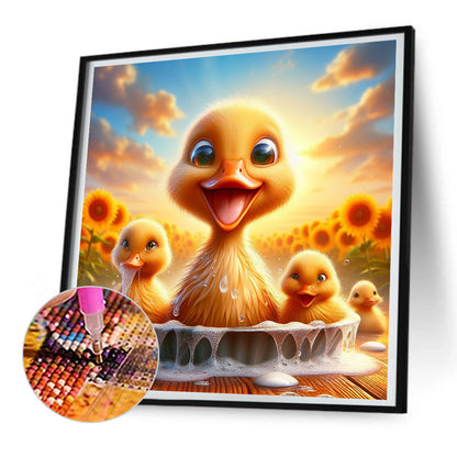 Three Little Yellow Ducks - Full Round Drill Diamond Painting 30*30CM