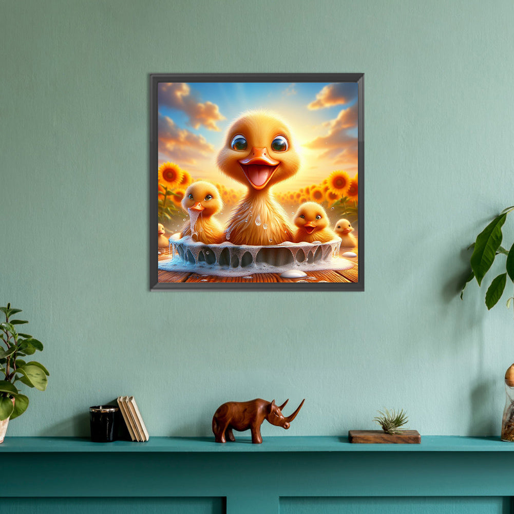 Three Little Yellow Ducks - Full Round Drill Diamond Painting 30*30CM
