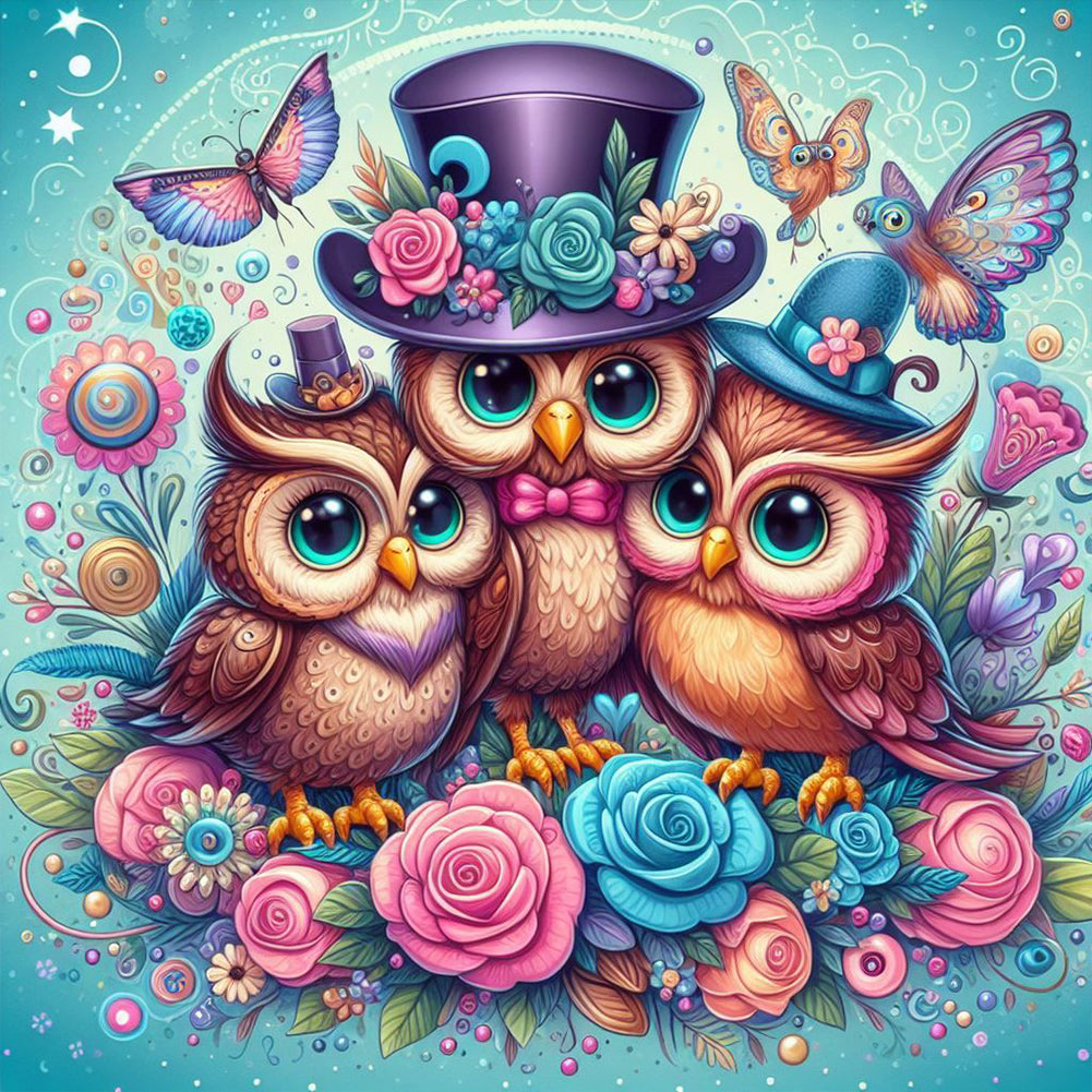 Three Owls - Full Round Drill Diamond Painting 30*30CM