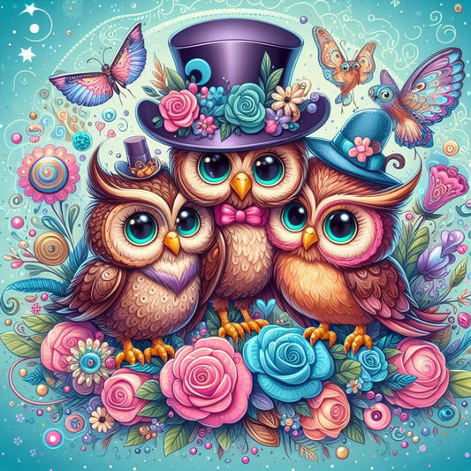 Three Owls - Full Round Drill Diamond Painting 30*30CM