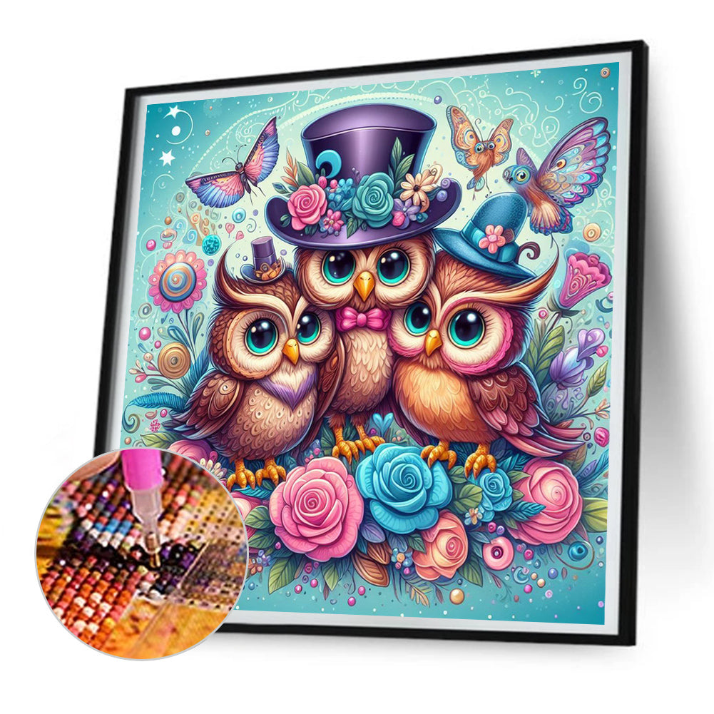 Three Owls - Full Round Drill Diamond Painting 30*30CM