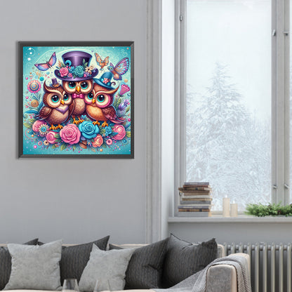 Three Owls - Full Round Drill Diamond Painting 30*30CM