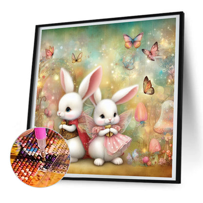 Two White Rabbits - Full Round Drill Diamond Painting 30*30CM