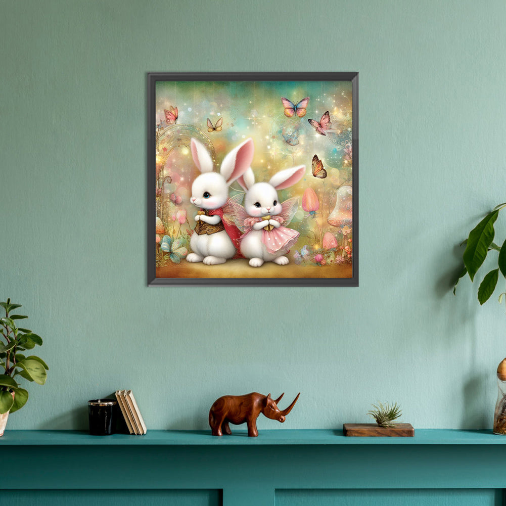 Two White Rabbits - Full Round Drill Diamond Painting 30*30CM