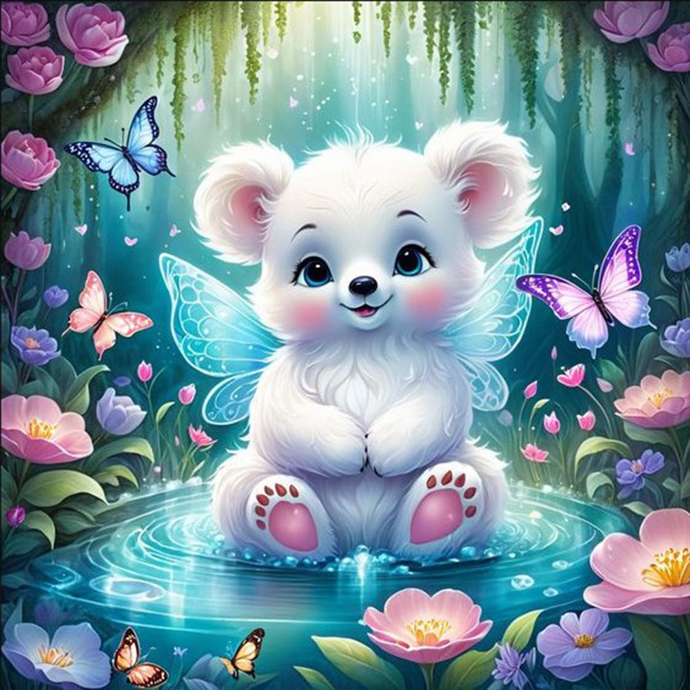 Garden Butterfly Bear - Full Round Drill Diamond Painting 30*30CM