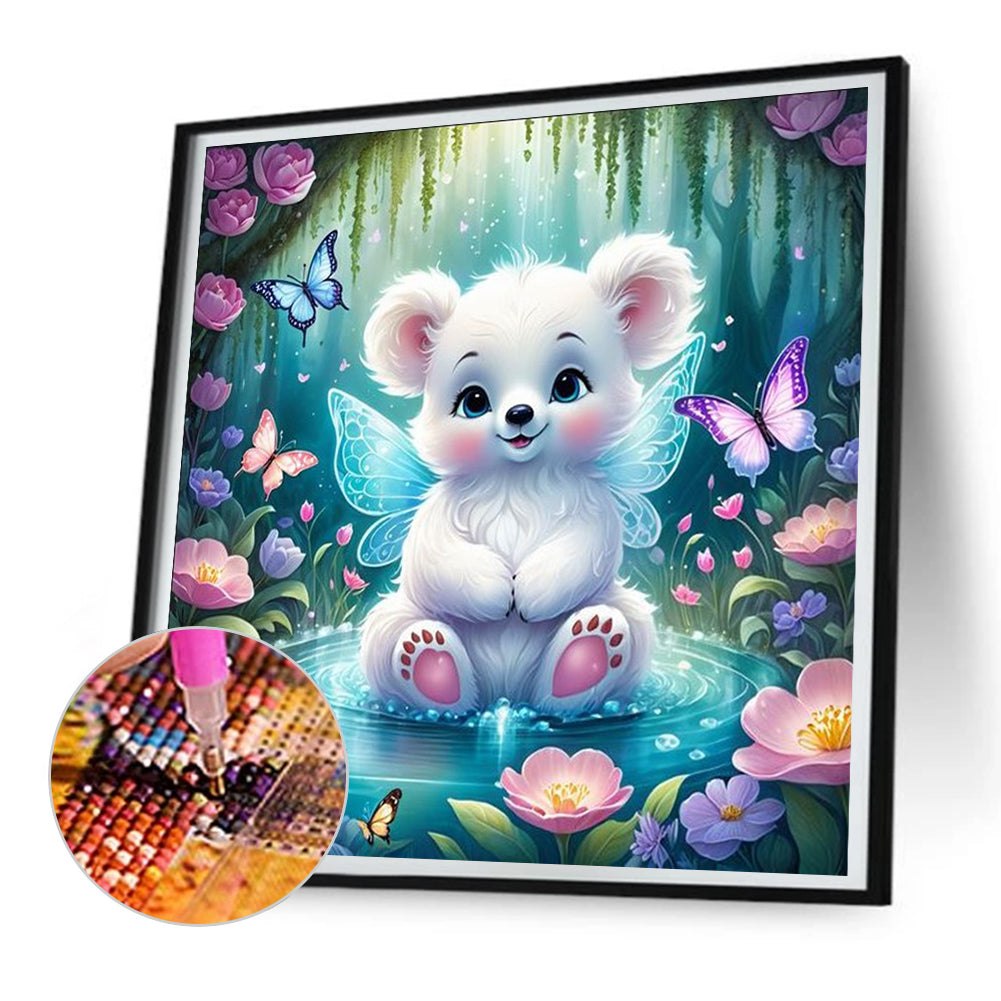 Garden Butterfly Bear - Full Round Drill Diamond Painting 30*30CM