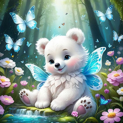 Garden Butterfly Bear - Full Round Drill Diamond Painting 30*30CM