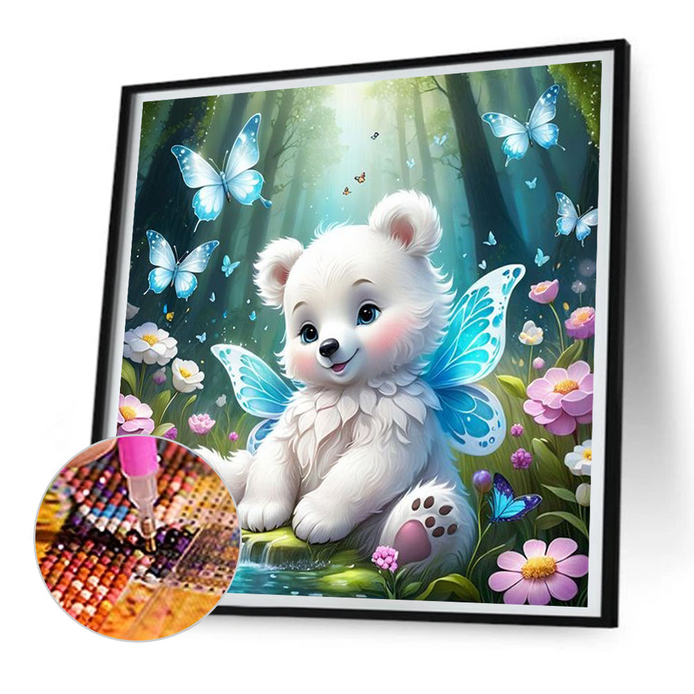 Garden Butterfly Bear - Full Round Drill Diamond Painting 30*30CM