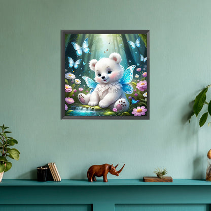 Garden Butterfly Bear - Full Round Drill Diamond Painting 30*30CM