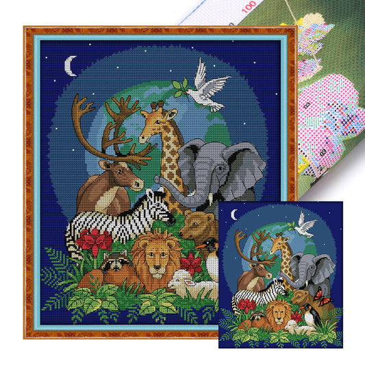 Animal World(2) - 14CT Stamped Cross Stitch 34*39CM(Joy Sunday)