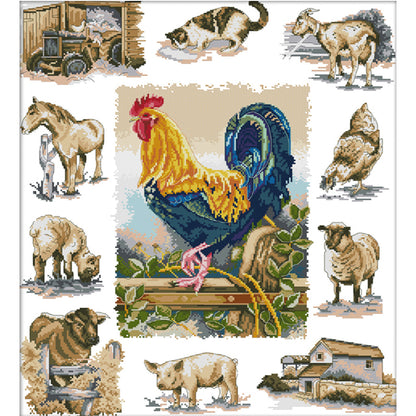 Domesticated Animals - 14CT Stamped Cross Stitch 51*59CM(Joy Sunday)