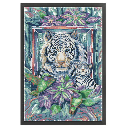 Tiger Mother And Son - 14CT Stamped Cross Stitch 36*50CM(Joy Sunday)