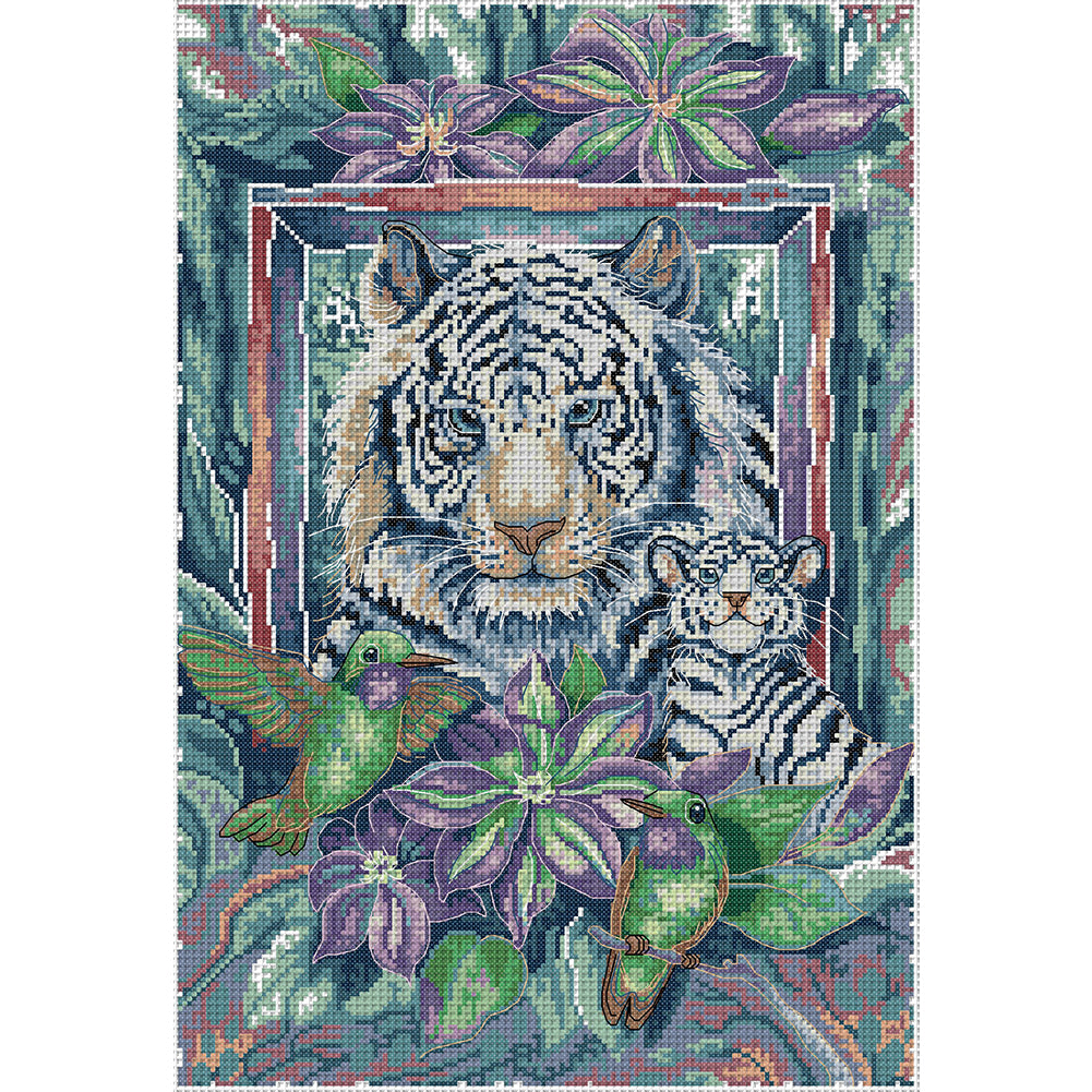 Tiger Mother And Son - 14CT Stamped Cross Stitch 36*50CM(Joy Sunday)