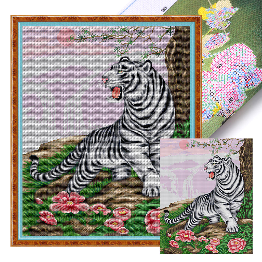 White Tiger Roaring To The Sky - 14CT Stamped Cross Stitch 41*51CM(Joy Sunday)