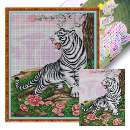 White Tiger Roaring To The Sky - 14CT Stamped Cross Stitch 41*51CM(Joy Sunday)