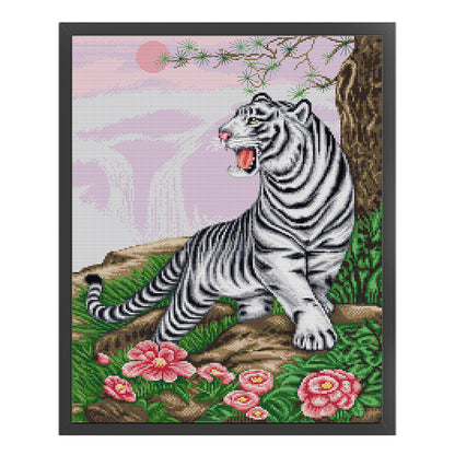 White Tiger Roaring To The Sky - 14CT Stamped Cross Stitch 41*51CM(Joy Sunday)