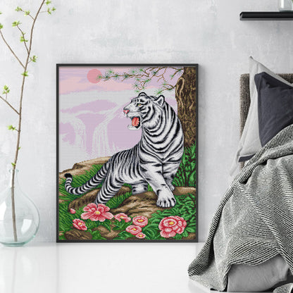 White Tiger Roaring To The Sky - 14CT Stamped Cross Stitch 41*51CM(Joy Sunday)