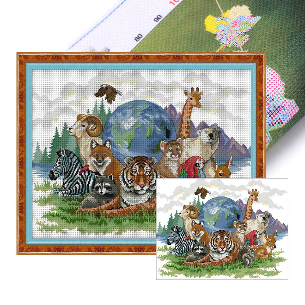 Animal World(3) - 14CT Stamped Cross Stitch 55*42CM(Joy Sunday)