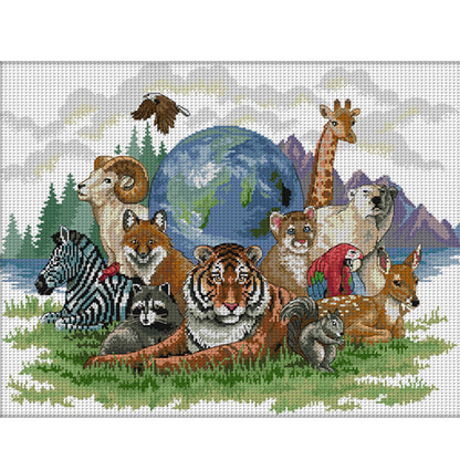 Animal World(3) - 14CT Stamped Cross Stitch 55*42CM(Joy Sunday)