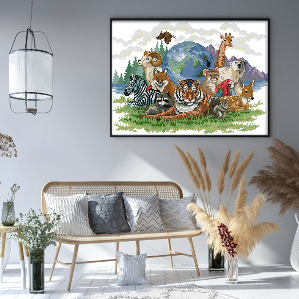 Animal World(3) - 14CT Stamped Cross Stitch 55*42CM(Joy Sunday)