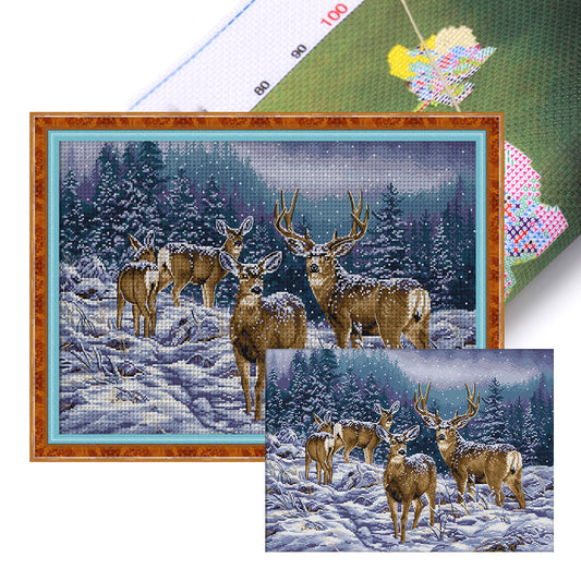 Deer Herd In Winter - 14CT Stamped Cross Stitch 53*38CM(Joy Sunday)