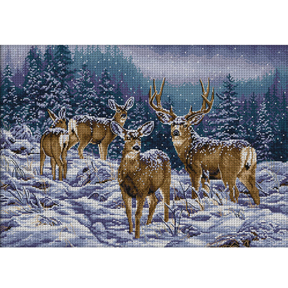 Deer Herd In Winter - 14CT Stamped Cross Stitch 53*38CM(Joy Sunday)