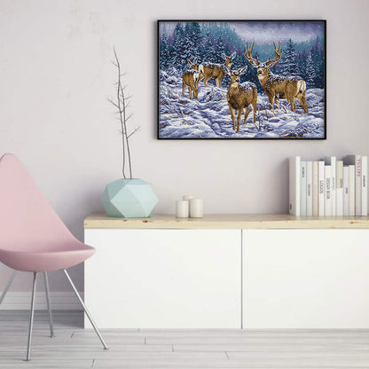 Deer Herd In Winter - 14CT Stamped Cross Stitch 53*38CM(Joy Sunday)