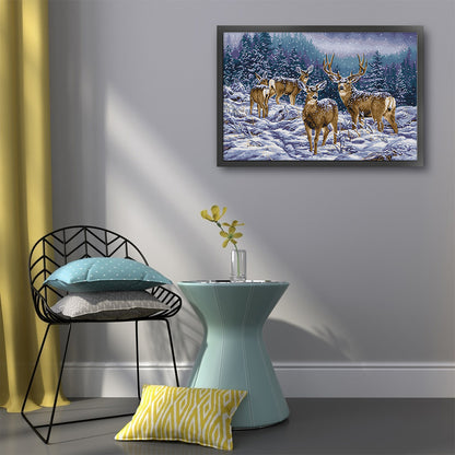 Deer Herd In Winter - 14CT Stamped Cross Stitch 53*38CM(Joy Sunday)