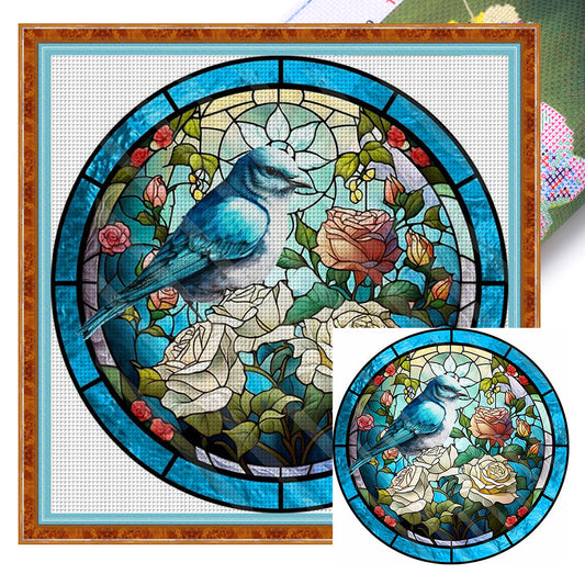 Glass Painting-Birds And Flowers - 11CT Stamped Cross Stitch 40*40CM