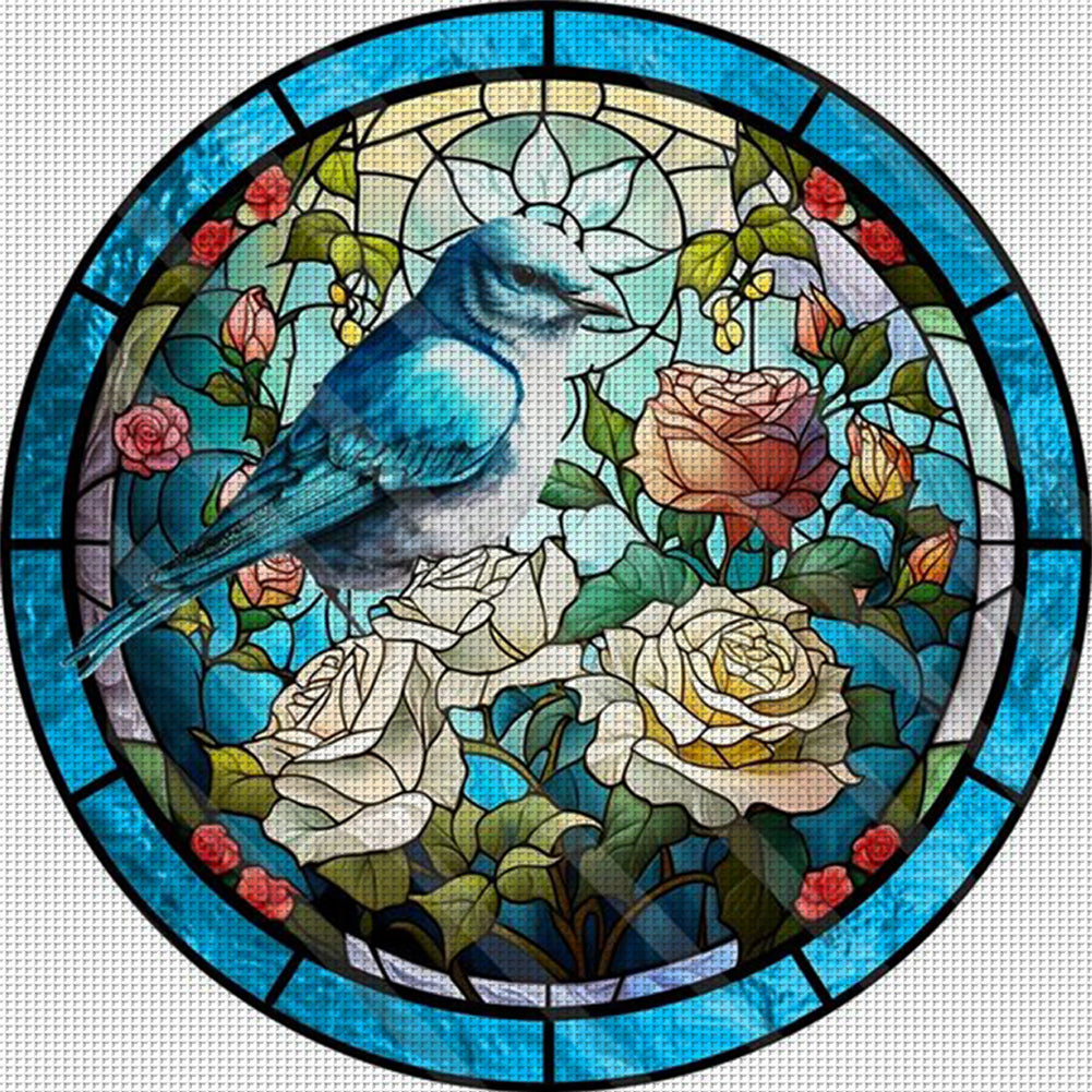 Glass Painting-Birds And Flowers - 11CT Stamped Cross Stitch 40*40CM