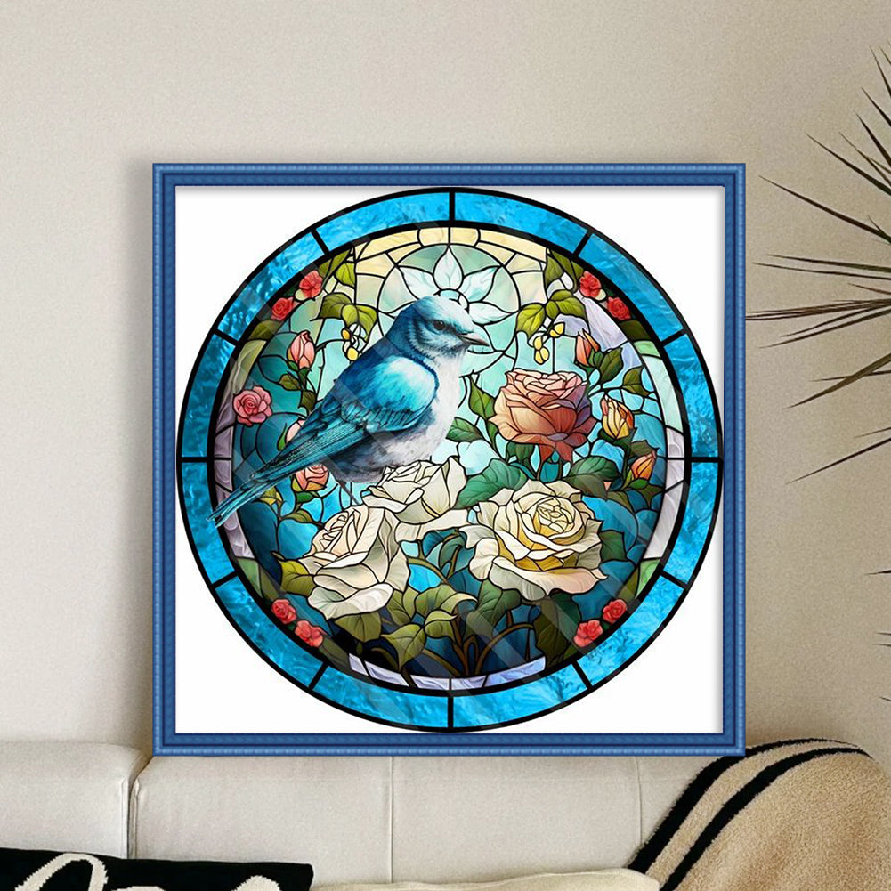 Glass Painting-Birds And Flowers - 11CT Stamped Cross Stitch 40*40CM