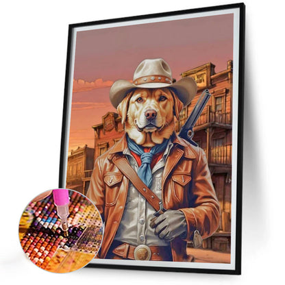 Handsome Western Cowboy Labrador - Full Round Drill Diamond Painting 30*40CM