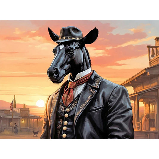 Handsome Western Cowboy Dark Horse - Full Round Drill Diamond Painting 40*30CM