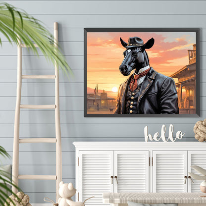 Handsome Western Cowboy Dark Horse - Full Round Drill Diamond Painting 40*30CM