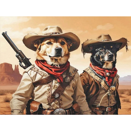 Handsome Western Cowboy Puppy - Full Round Drill Diamond Painting 40*30CM
