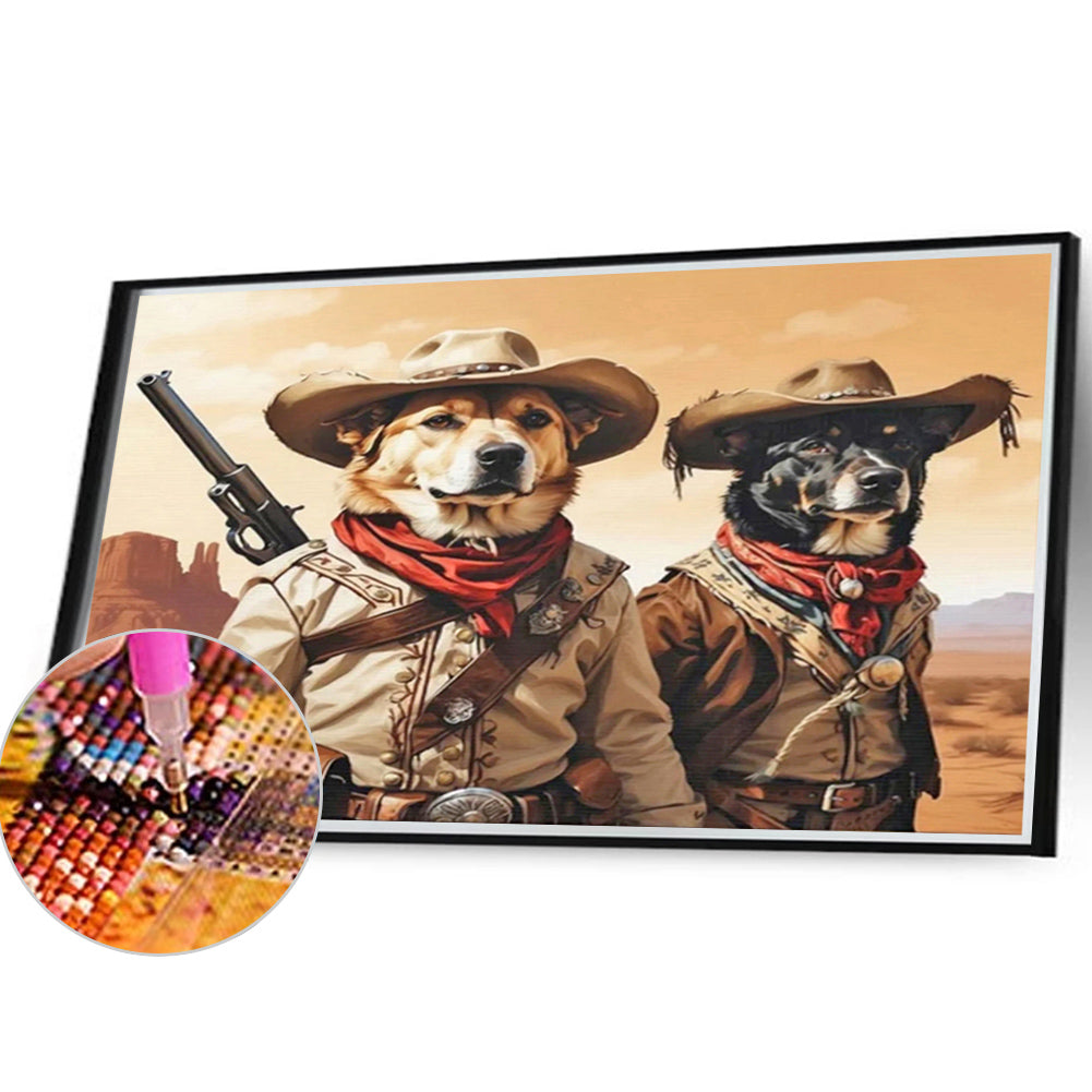 Handsome Western Cowboy Puppy - Full Round Drill Diamond Painting 40*30CM