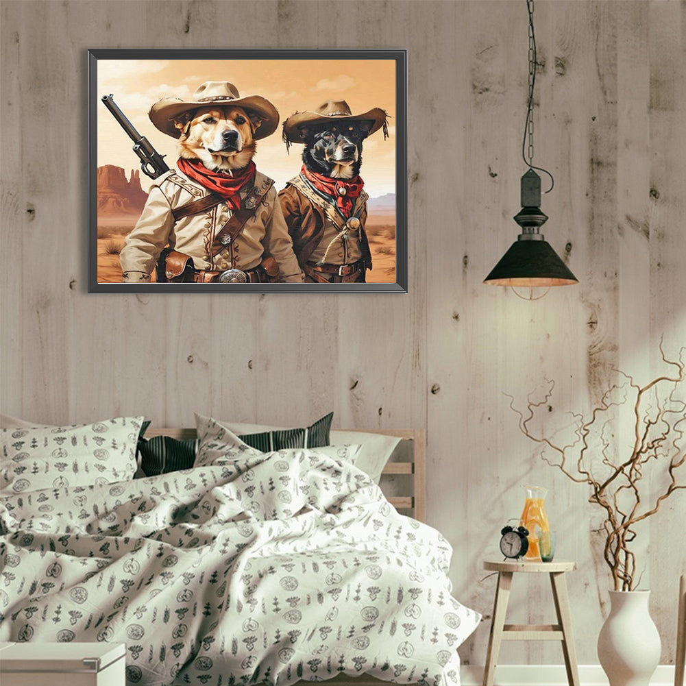 Handsome Western Cowboy Puppy - Full Round Drill Diamond Painting 40*30CM