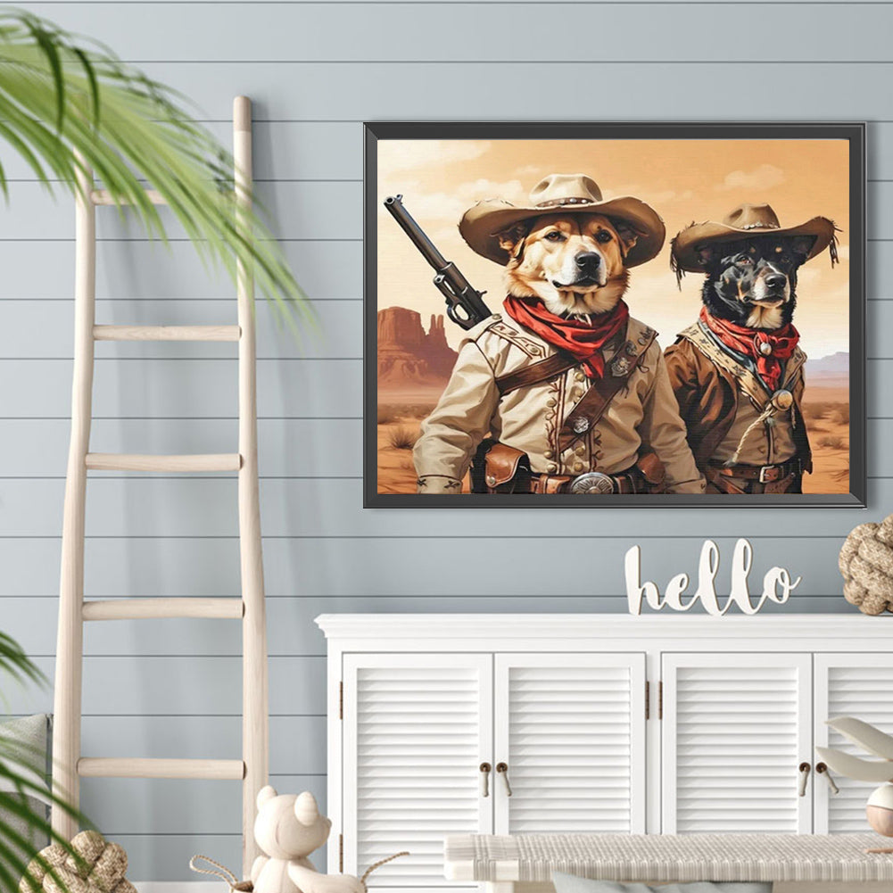 Handsome Western Cowboy Puppy - Full Round Drill Diamond Painting 40*30CM