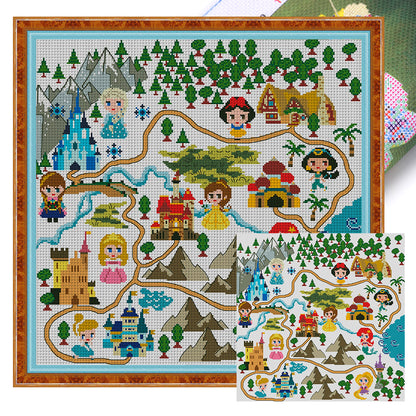 Disney Princesses On Map - 11CT Stamped Cross Stitch 50*50CM