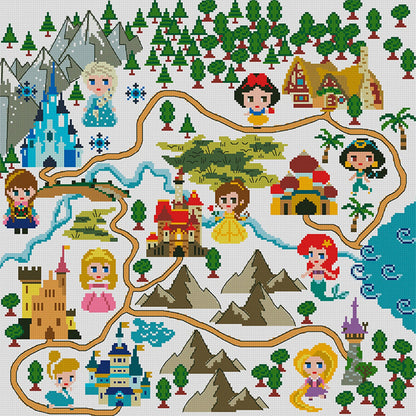 Disney Princesses On Map - 11CT Stamped Cross Stitch 50*50CM