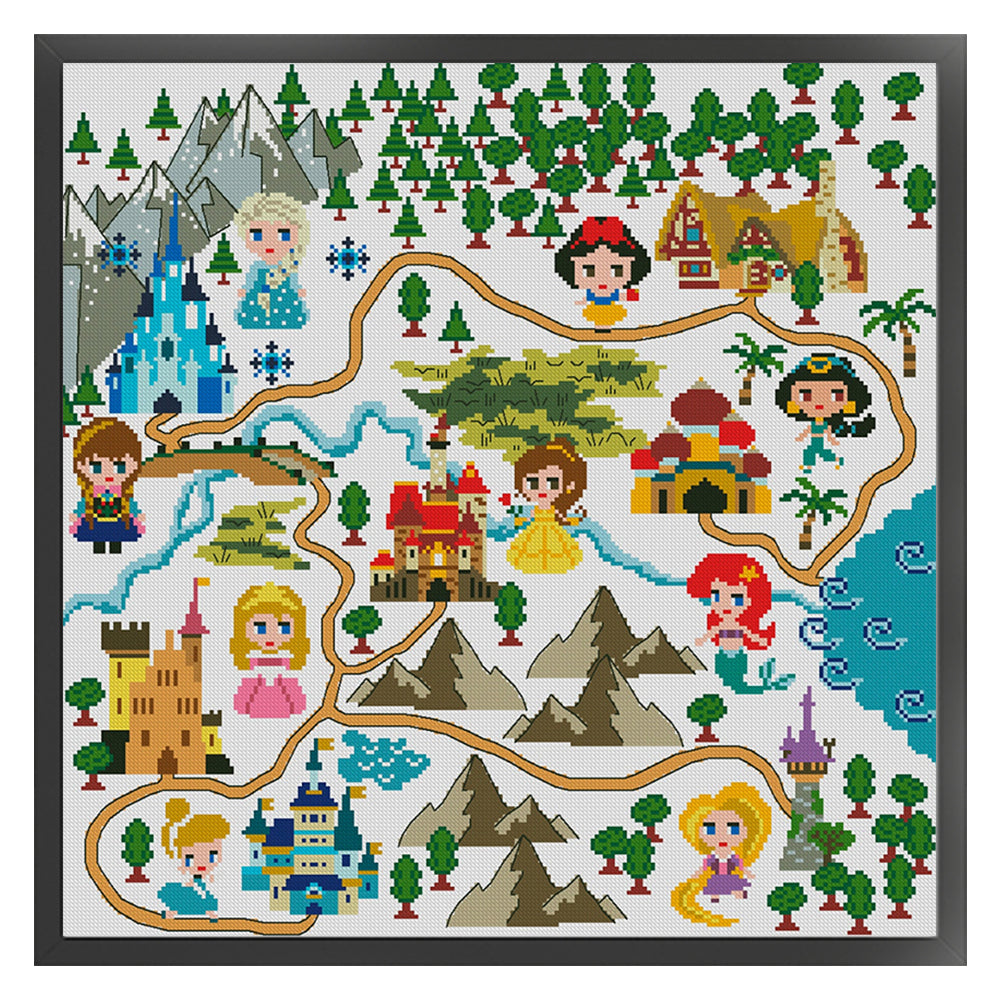 Disney Princesses On Map - 11CT Stamped Cross Stitch 50*50CM